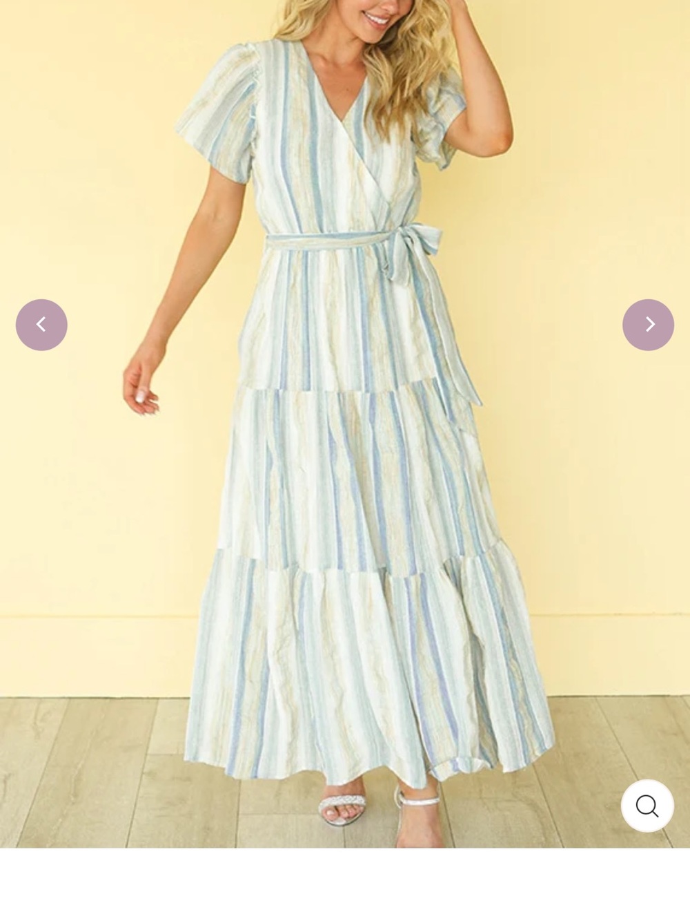 Striped Light Blue Wrap Maxi Dress with Tie Belt